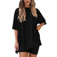 Loose Fashion Tweedelige Casual Set in effen kleur met korte mouwen en korte broek