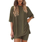 Loose Fashion Tweedelige Casual Set in effen kleur met korte mouwen en korte broek