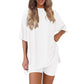 Loose Fashion Tweedelige Casual Set in effen kleur met korte mouwen en korte broek