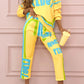 Dames tweedelig set met kleurrijke print: sweatshirt en joggingbroek