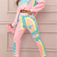 Dames tweedelig set met kleurrijke print: sweatshirt en joggingbroek