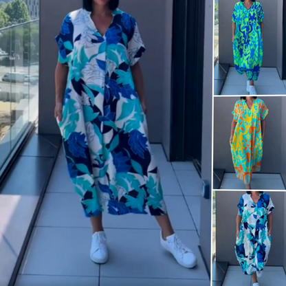 Casual Elegante Geprinte V-Hals Jurk – Vrouwelijk & Tijdloos🌸Speelse print, flatterende pasvorm – Nu 65% speciale korting!