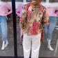 Damesblouse van vintage chiffon met patchwork van bloemen en luipaard