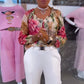 Damesblouse van vintage chiffon met patchwork van bloemen en luipaard