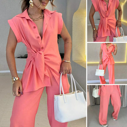 Elegante top met taille & casual broekenset