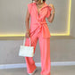 Elegante top met taille & casual broekenset