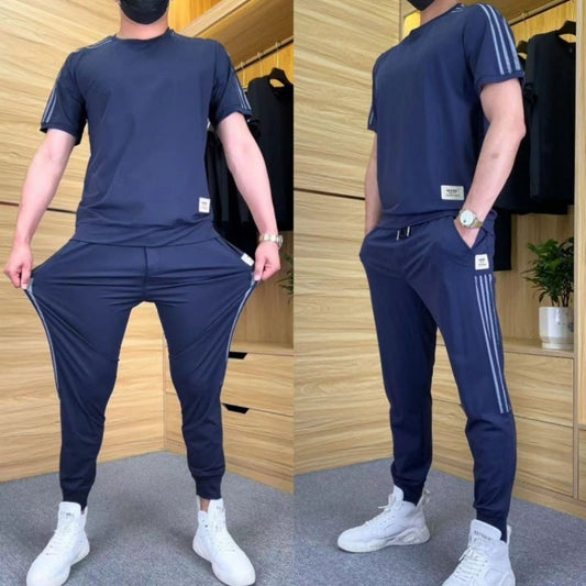 Heren top met korte mouwen en joggingbroek met hoge stretch, set van 2