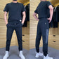 Heren top met korte mouwen en joggingbroek met hoge stretch, set van 2