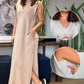 Mouwloze maxi-jurk met V-hals en split voor dames