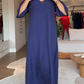 Mouwloze maxi-jurk met V-hals en split voor dames