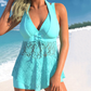 🏖️Hot Sale 50% korting💕 Dames tweedelig badpak: top met V-hals en kanten afwerking + boyshorts