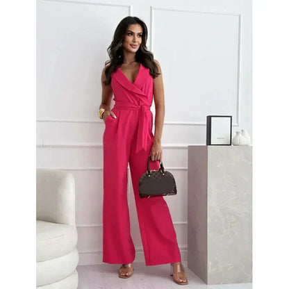 ☀️Frauen Mouwloze V-hals Effen Jumpsuit🕊️
