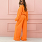Modieuze en minimalistische ronde nek Top en breedbeenbroek 2-delige set