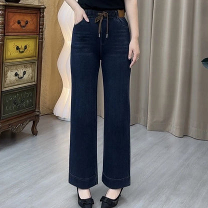⏳Tijdelijke aanbieding⏰Rechte damesjeans met elastische tailleband en trekkoord👖