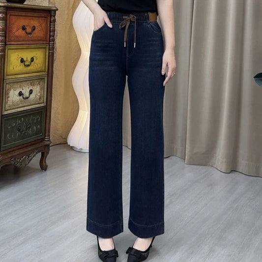 ⏳Tijdelijke aanbieding⏰Rechte damesjeans met elastische tailleband en trekkoord👖