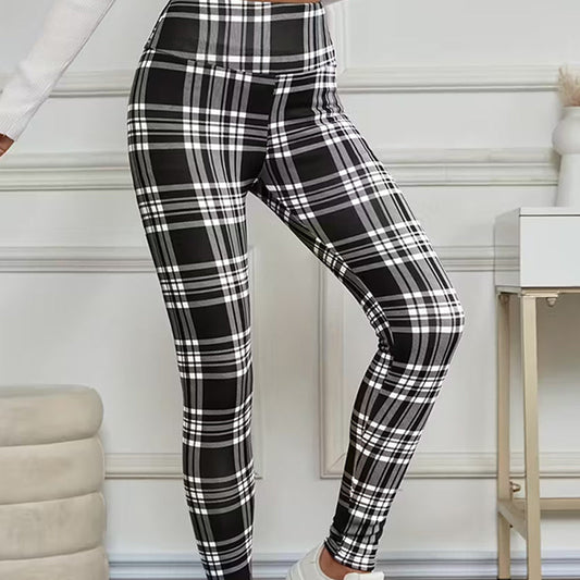 Fleece gevoerde geruite leggings voor dames – zachte, rekbare en stijlvolle winterkleding 🧣