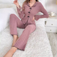 🔥Nieuwe artikelen Hot Sale: tijdelijk laagste prijs⚡Geribbelde gebreide pyjama's voor dames met reverskraag en strikken