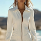 Women's Collared Zip-Up Mini Dress with Fringe Hem