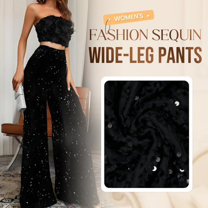 💖 LAATSTE DAG VAN DE UITVERKOOP: 50% KORTING! 💃 Wijde damesbroek met pailletten – elastische taille, glanzend en comfortabel voor feestjes ✨👖📦