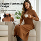 Asymmetrische gebreide coltrui-jurk met hoge split