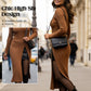 Asymmetrische gebreide coltrui-jurk met hoge split