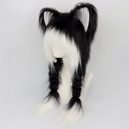 🐶Pluche wintermuts met kattenoren en gevlochten staartjes