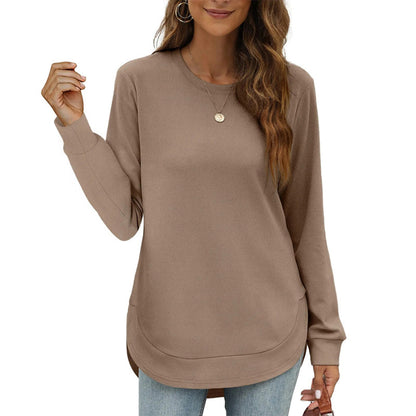 🌟Dames tops met effen hoog-laag zoom en lange mouwen