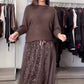 Damesmode gebreide top & mesh jurk 2-delige set