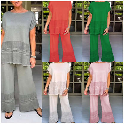 Effen tweedelige set met korte mouwen voor dames, bestaande uit een top en een broek