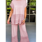 Effen tweedelige set met korte mouwen voor dames, bestaande uit een top en een broek