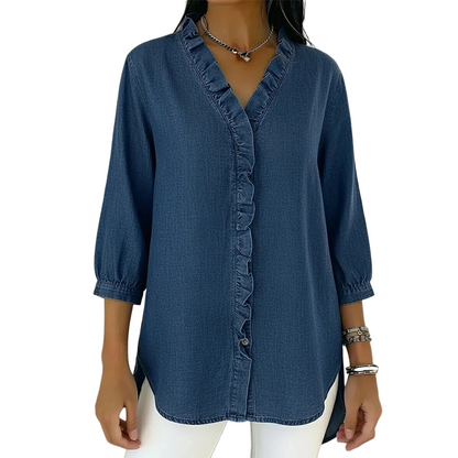 Casual shirt met ruches en V-hals voor dames