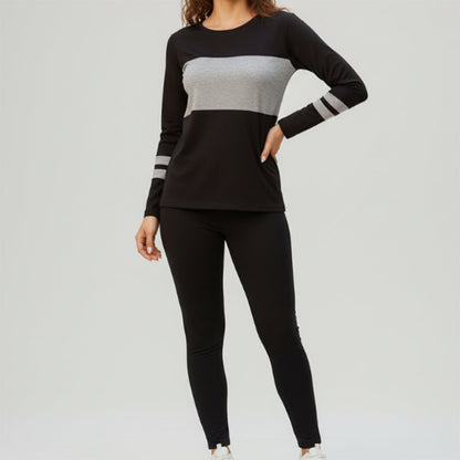Dames top met ronde hals en kleurblokken & broek, 2-delige set