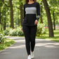 Dames top met ronde hals en kleurblokken & broek, 2-delige set