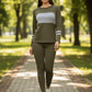 Dames top met ronde hals en kleurblokken & broek, 2-delige set