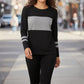Dames top met ronde hals en kleurblokken & broek, 2-delige set