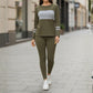 Dames top met ronde hals en kleurblokken & broek, 2-delige set