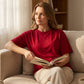 Slim-fit top met korte mouwen en vetersluiting aan de achterkant