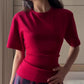 Slim-fit top met korte mouwen en vetersluiting aan de achterkant