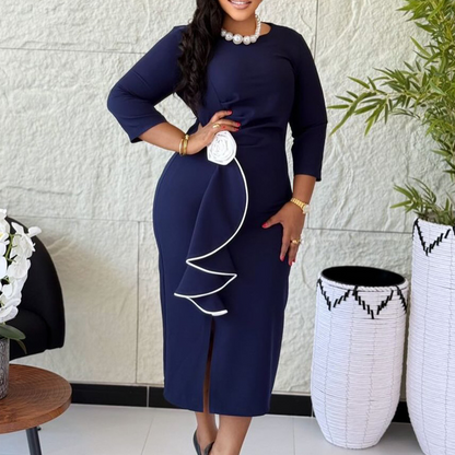Elegante bodycon-jurk met ronde hals en ruches