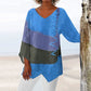 Elegante casual damesblouse met V-hals, lange mouwen en artistiek patroonprint