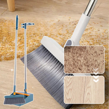 🏠Aanbieding: 50% KORTING – Staande Stoffer & Blik Set met 180° Draaibare Bezem | Compact & Praktisch voor Thuis