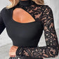 🌸Dames top met asymmetrische uitsnijdingen en kanten mouwen👚