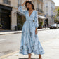 🔥 NIEUW – Nu tijdelijk 50% korting!👗 Elegante Maxi-jurk met V-hals, Bloemenprint & Plooien – Romantisch en Vrouwelijk