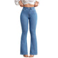 Damesjeans met hoge taille en uitlopende pijpen