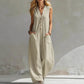 Mouwloze jumpsuit met V-hals en wijde pijpen voor dames