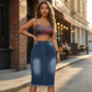Denimrok met hoge taille en gerafelde zoom voor dames