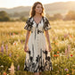 👗 Zachte Midi Jurk met Botanische Print en V-Hals | Licht, Elegant & Makkelijk te Dragen – Nu 50% Korting