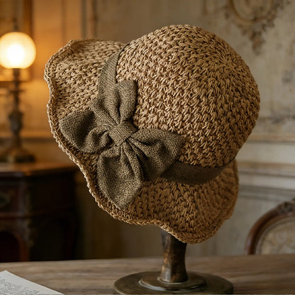 👒✨Elegante zonnehoed van gevlochten stro met strik