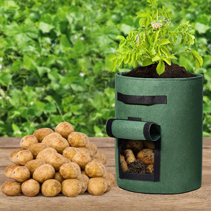 Kweekzak van stof voor aardappelen met oogstvenster