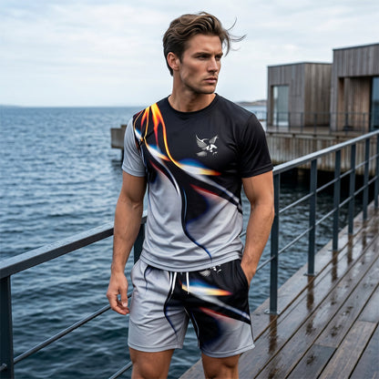 Heren T-shirt en Short Set met Abstracte Print